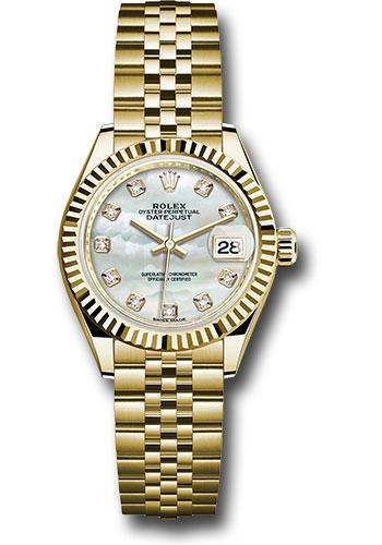 Rolex Lady-Datejust 279178 Yellow Gold 28 Fluted Bezel - Mother-of-Pearl Diamond Dial - Jubilee Bracelet - mdj