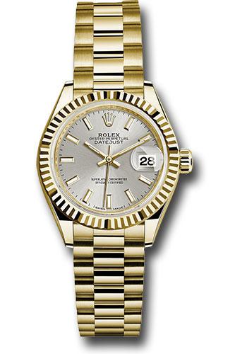 Rolex Lady-Datejust 279178 Yellow Gold 28 Fluted Bezel - Silver Index Dial - President Bracelet - sip