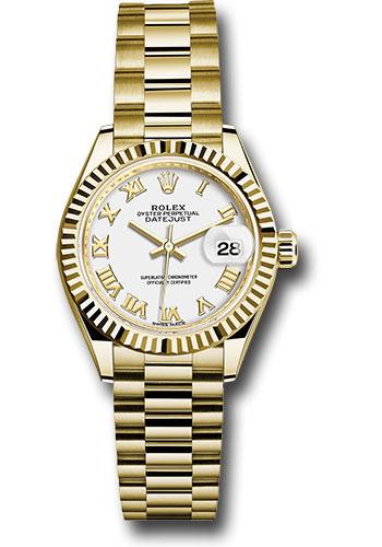Rolex Lady-Datejust 279178 Yellow Gold 28 Fluted Bezel - White Roman Dial - President Bracelet - wrp Main image