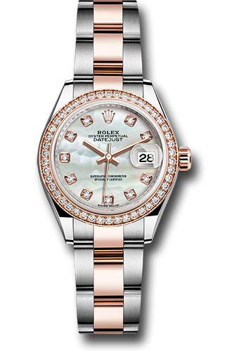 Rolex Lady-Datejust 279381RBR Steel and Everose Gold Rolesor 28 Diamond Bezel - White Mother-Of-Pearl Diamond Dial - Oyster Bracelet - mdo