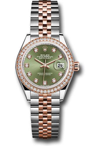 Rolex Lady-Datejust 279381RBR Steel and Everose Gold Rolesor 28 Diamond Bezel - Olive Green Diamond Dial - Jubilee Bracelet - ogdj
