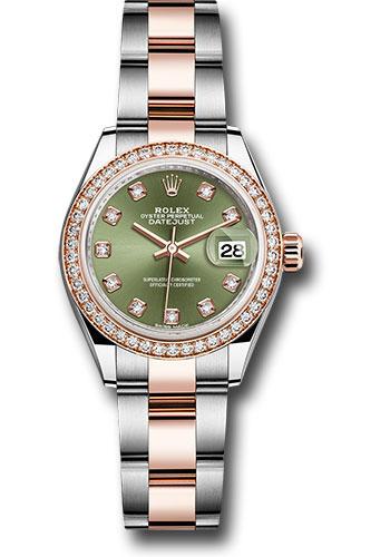 Rolex Lady-Datejust 279381RBR Steel and Everose Gold Rolesor 28 Diamond Bezel - Olive Green Diamond Dial - Oyster Bracelet - ogdo