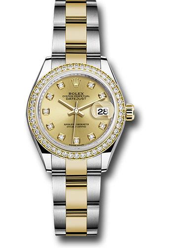 Rolex Lady-Datejust 279383RBR Steel and Yellow Gold Rolesor 28 Diamond Bezel - Champagne Diamond Dial - Oyster Bracelet - chdo