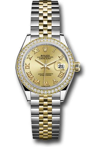 Rolex Lady-Datejust 279383RBR Steel and Yellow Gold Rolesor 28 Diamond Bezel - Champagne Roman Dial - Jubilee Bracelet - chrj