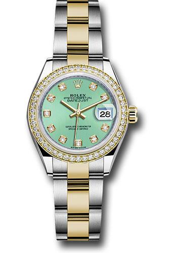 Rolex Lady-Datejust 279383RBR Steel and Yellow Gold Rolesor 28 Diamond Bezel - Mint Green Diamond Dial - Oyster Bracelet - mgdo