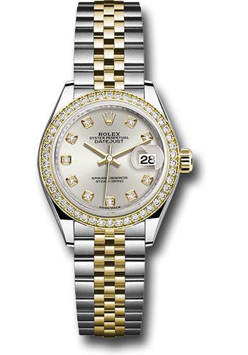Rolex Lady-Datejust 279383RBR Steel and Yellow Gold Rolesor 28 Diamond Bezel - Silver Diamond Dial - Jubilee Bracelet - sdj