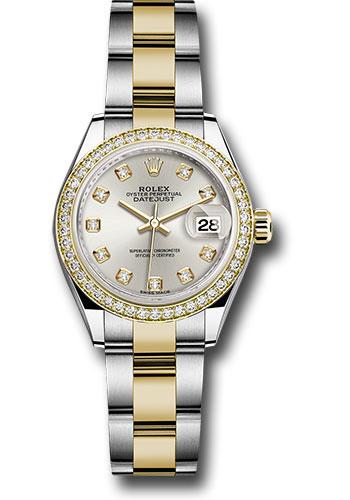 Rolex Lady-Datejust 279383RBR Steel and Yellow Gold Rolesor 28 Diamond Bezel - Silver Diamond Dial - Oyster Bracelet - sdo