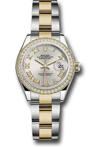 Rolex Lady-Datejust 279383RBR Steel and Yellow Gold Rolesor 28 Diamond Bezel - Silver Roman Dial - Oyster Bracelet - sro