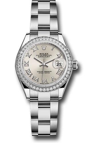 Rolex Lady-Datejust 279384RBR Steel and White Gold Rolesor 28 44 Diamond Bezel - Silver Roman Dial - Oyster Bracelet - sro