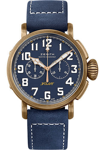 Zenith 29.2430.4069/57.C808 Pilot Type 20 Chronograph Extra Special Bronze - Blue Dial - Blue Oily Nubuck Strap Main image