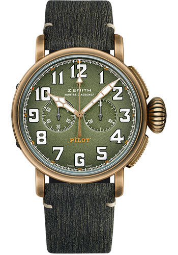 Zenith 29.2430.4069/63.I001 Pilot Type 20 Chronograph Adventure Bronze - Khaki Green Grained Dial - Khaki Green Matrix Calfskin Strap