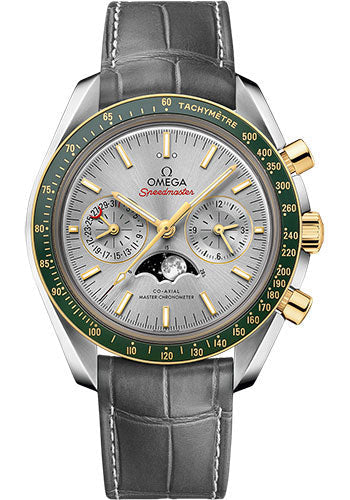 Omega Speedmaster 304.23.44.52.06.001 Moonphase Master Chronometer Chronograph 44.25mm Steel Case - Yellow Gold Bezel - Grey Diamond Dial - Grey Leather Strap Main image