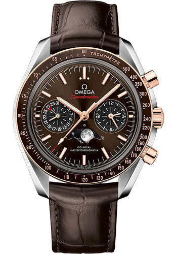 Omega Speedmaster 304.23.44.52.13.001 Moonphase Master Chronometer Chronograph 44.25mm Steel Case - Sedna Gold Bezel - Brown Diamond Dial - Brown Leather Strap