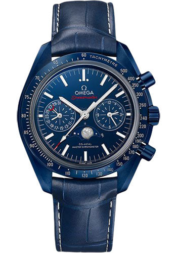 Omega Speedmaster 304.93.44.52.03.001 Moonwatch Co-Axial Master Chronometer Moonphase Chronograph Blue Side Of The Moon 44.25mm Blue Ceramic Case - Blue Ceramic Dial - Blue Leather Strap Main image