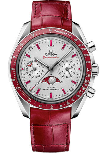 Omega Speedmaster 304.93.44.52.99.002 Moonwatch Omega Co-Axial Master Chronometer Moonphase Chronograph - 44.25mm Platinum Case - Platinum-Gold Dial - Red Leather Strap