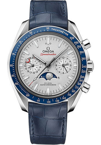 Omega Speedmaster 304.93.44.52.99.004 Moonwatch Omega Co-Axial Master Chronometer Moonphase Chronograph - 44.25mm Platinum Case - Platinum-Gold Diamond Dial - Blue Leather Strap Main image