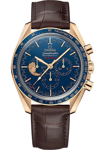 Omega Speedmaster 311.63.42.30.03.001 Moonwatch Apollo XVII Anniversary Limited Series Limited Edition of 272 42mm Yellow Gold Case - Polished Blue Ceramic Bezel - Blue Ceramic Dial - Brown Leather St