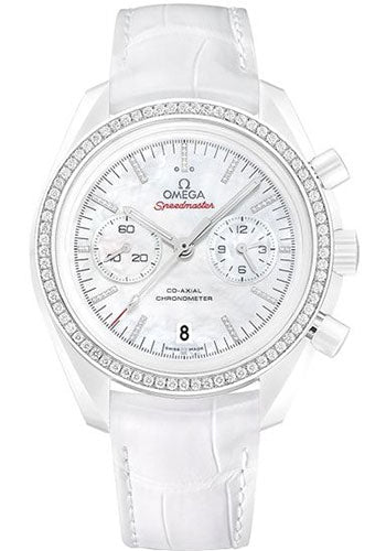 Omega Speedmaster 311.98.44.51.55.001 Moonwatch Co-Axial Chronograph White Side of the Moon 44.25mm White Ceramic Case - Diamond-Set Ceramic Bezel - Mother-Of-Pearl Dial - White Leather Strap
