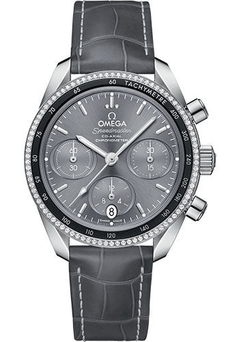 Omega Speedmaster 324.38.38.50.06.001 Co-Axial Chronograph 38mm Steel Case - Dual Diamond Bezel - Sun Brushed Grey Dial - Grey Leather Strap Main image