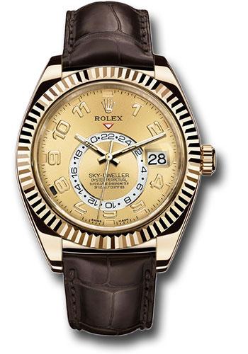 Rolex Sky-Dweller 326138 Yellow Gold Champagne Arabic Dial - Brown Leather Strap - ch