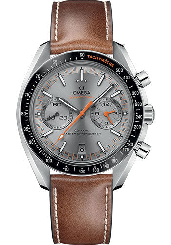 Omega Speedmaster 329.32.44.51.06.001 Racing Co-Axial Master Chronograph 44.25mm Steel Case - Black Ceramic Bezel - Sun Brushed Grey Dial - Brown Leather Strap