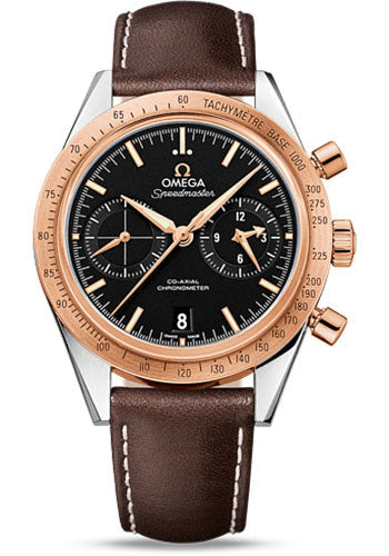Omega Speedmaster 331.22.42.51.01.001 '57 Omega Co-Axial Chronograph 41.5mm Steel Case - Brushed Red Gold Bezel - Black Dial - Brown Leather Strap Main image