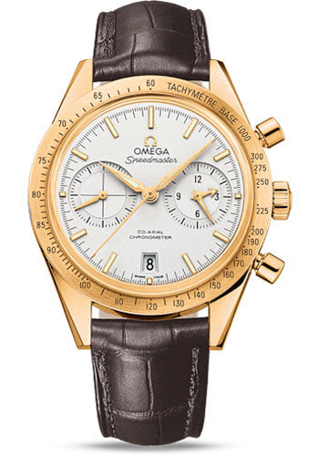 Omega Speedmaster 331.53.42.51.02.001 '57 Omega Co-Axial Chronograph 41.5mm Yellow Gold Case - Brushed Bezel - Silver Dial - Brown Leather Strap