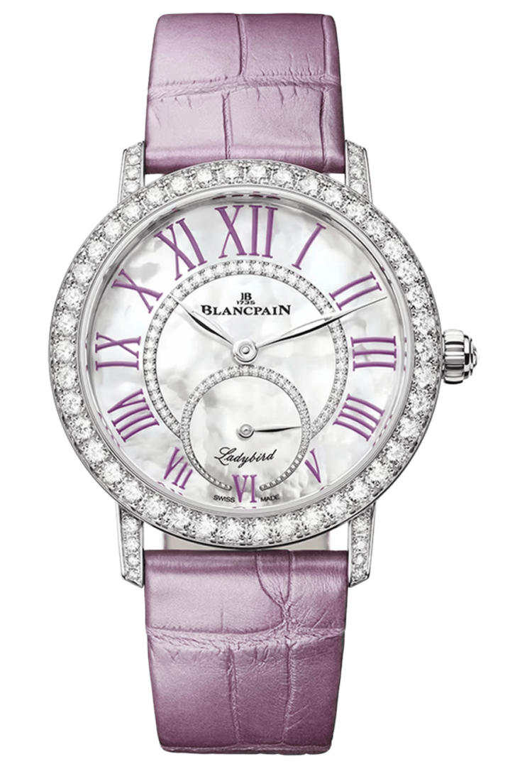 Blancpain 3661 1954 55B Ladybird Colors Lilac White Gold Diamond Alligator Ladies