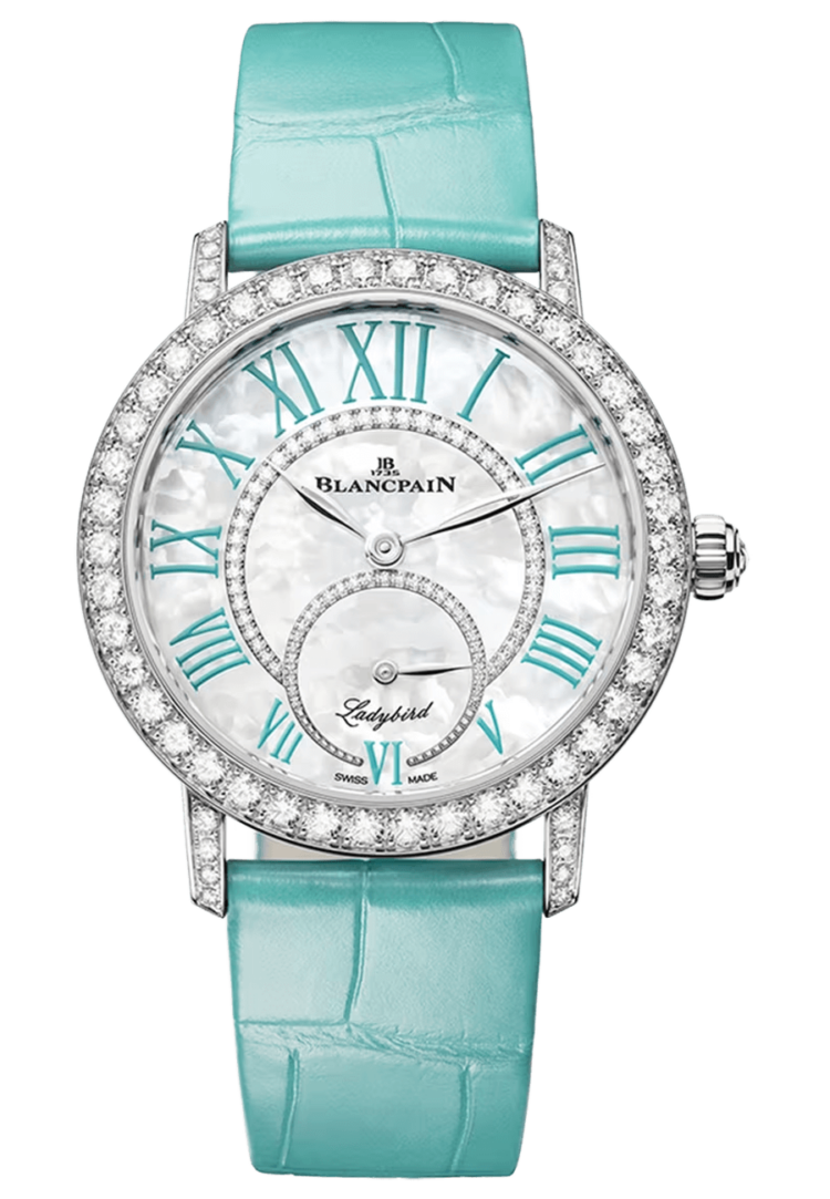 Blancpain 3661B 1954 55B Ladybird Colors Turquoise White Gold Diamond Alligator Ladies