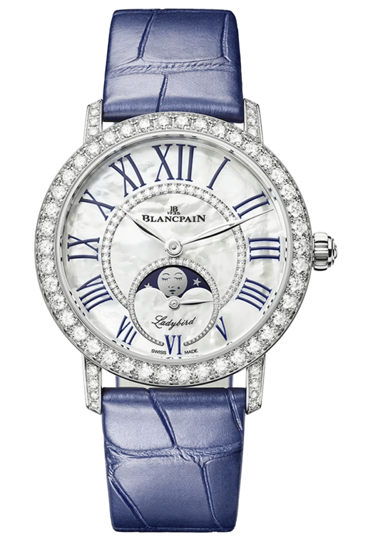 Blancpain 3662 1954 55B Ladybird Colors Phases de Lune White Gold Blue Alligator Ladies Main image