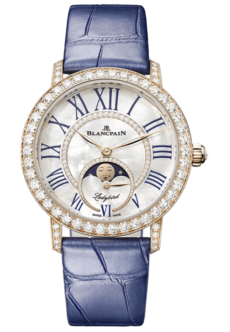 Blancpain 3662 2954 55B Ladybird Colors Phases de Lune Red Gold Blue Alligator Ladies Main image