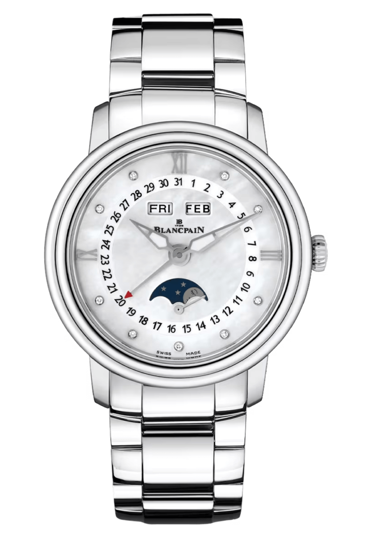 Blancpain 3663 1154 71B Ladybird Quantieme Complet Steel Mother of Pearl Ladies