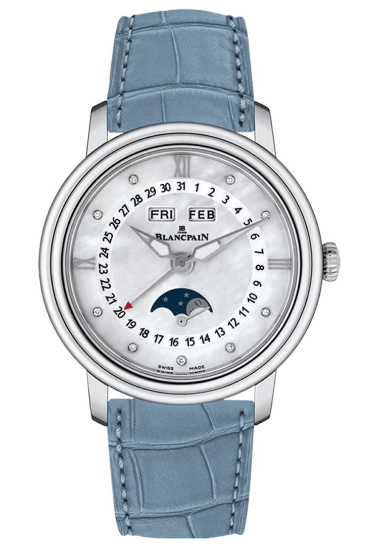 Blancpain 3663 1154 95A Ladybird Quantieme Complet Blue Alligator Mother of Pearl Ladies Main image