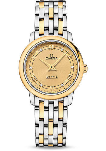 Omega De Ville 424.20.27.60.58.003 Prestige Quartz 27.4mm Steel Case - Champagne Diamond Dial - Steel And Yellow Gold Bracelet