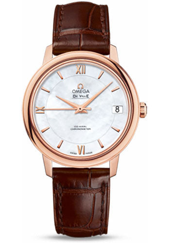 Omega De Ville 424.53.33.20.05.001 Prestige Co-Axial 32.7mm Red Gold Case - Mother-Of-Pearl Dial - Brown Leather Strap