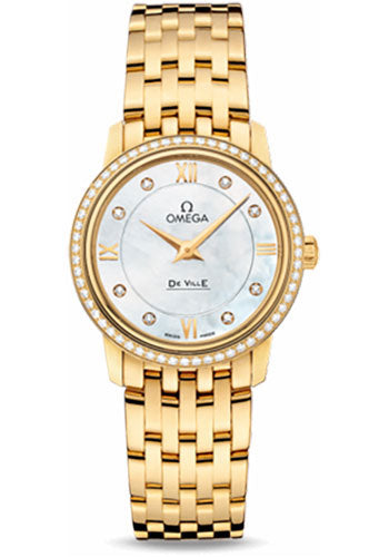 Omega De Ville 424.55.27.60.55.001 Prestige Quartz 27.4mm Yellow Gold Case - Diamond Bezel - Mother-Of-Pearl Diamond Dial