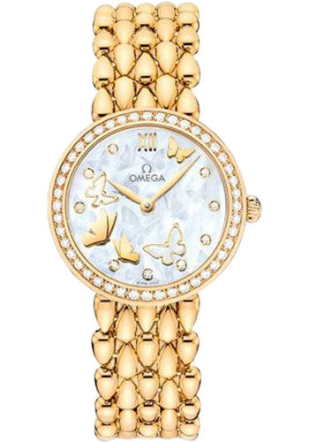 Omega De Ville 424.55.27.60.55.005 Prestige Quartz Dewdrop 27.4mm Yellow Gold Case - Delicate Diamond-Set Bezel - Red Gold Dial