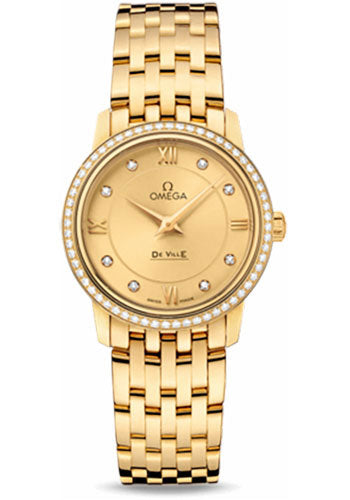 Omega De Ville 424.55.27.60.58.001 Prestige Quartz 27.4mm Yellow Gold Case - Diamond Bezel - Champagne Diamond Dial Main image