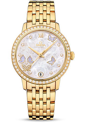 Omega De Ville 424.55.33.20.55.005 Prestige Co-Axial 36.8mm Yellow Gold Case - Diamond Bezel - Mother-Of-Pearl Diamond Dial