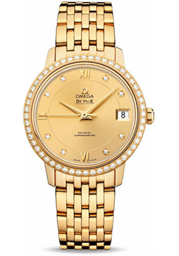 Omega De Ville 424.55.33.20.58.001 Prestige Co-Axial 32.7mm Yellow Gold Case - Diamond Bezel - Champagne Diamond Dial Main image