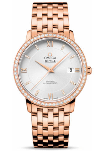 Omega De Ville 424.55.37.20.52.001 Prestige Co-Axial 36.8mm Red Gold Case - Diamond Bezel - Silver Diamond Dial Main image
