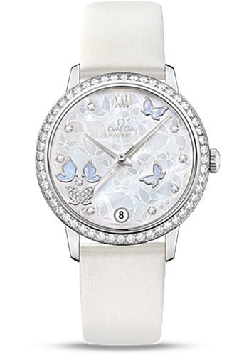 Omega De Ville 424.57.33.20.55.001 Prestige Co-Axial 36.8mm White Gold Case - Diamond Bezel - Mother-Of-Pearl Diamond Dial - White Leather Strap Main image