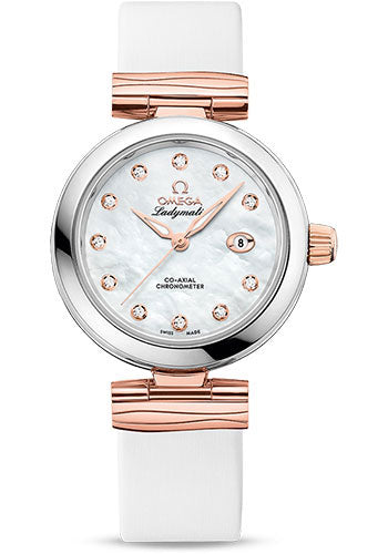 Omega De Ville 425.22.34.20.55.004 Ladymatic Omega Co-Axial 34mm Steel - Sedna Gold Case - White Diamond Dial - White Leather Strap Main image
