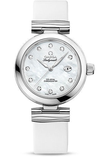 Omega De Ville 425.32.34.20.55.002 Ladymatic Omega Co-Axial 34mm Steel Case - White Diamond Dial - White Leather Strap