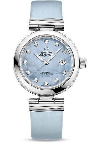 Omega De Ville 425.32.34.20.57.003 Ladymatic Omega Co-Axial 34mm Steel Case - Blue Diamond Dial - Blue Leather Strap Main image