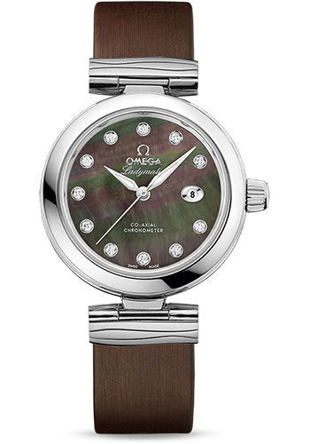 Omega De Ville 425.32.34.20.57.004 Ladymatic Omega Co-Axial 34mm Steel Case - Black Diamond Dial - Brown Leather Strap Main image