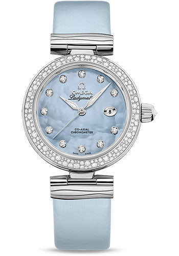 Omega De Ville 425.37.34.20.57.003 Ladymatic Omega Co-Axial 34mm Steel Case - Diamond Bezel - Blue Diamond Dial - Blue Leather Strap Main image