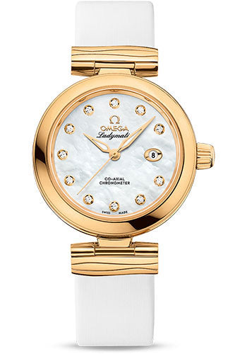 Omega De Ville 425.62.34.20.55.003 Ladymatic Omega Co-Axial 34mm Yellow Gold Case - White Diamond Dial - White Leather Strap Main image