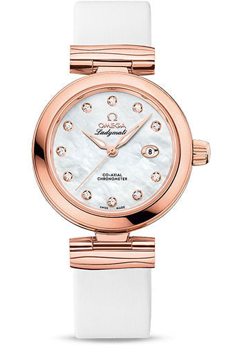 Omega De Ville 425.62.34.20.55.004 Ladymatic Omega Co-Axial 34mm Sedna Gold Case - White Diamond Dial - White Leather Strap Main image