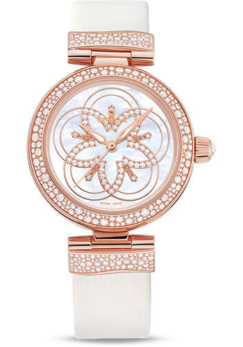 Omega De Ville 425.67.34.20.55.009 Ladymatic Omega Co-Axial 34mm Sedna Gold Case - Diamond Bezel - White Dial - White Leather Strap Main image